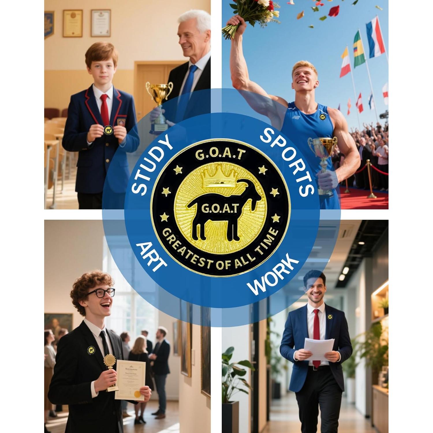 Paquete de 24 Pines de Solapa Trofeo Cabra G.O.A.T 30mm