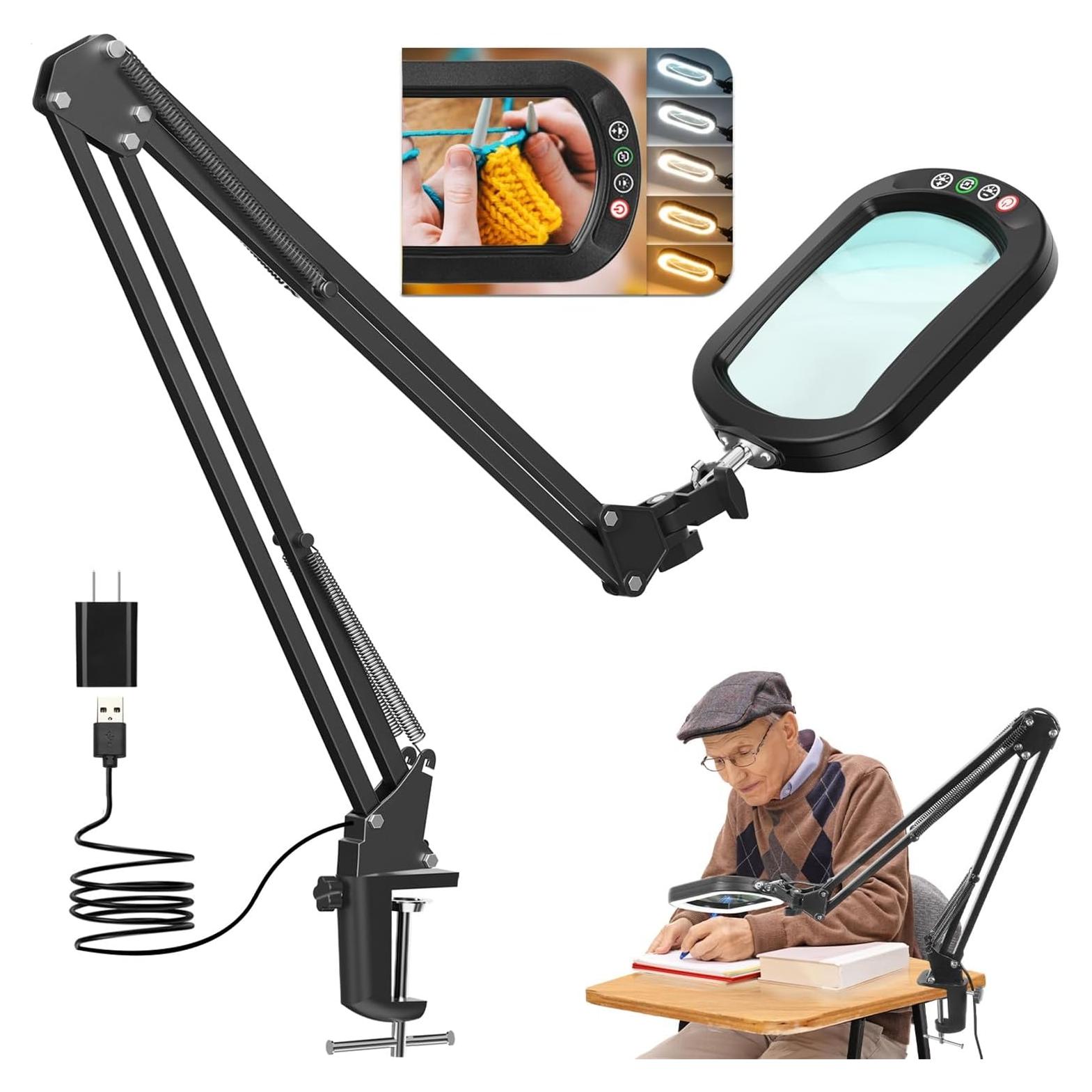 Lupa Iluminada 10X Jeedefi con Luz y Abrazadera Flexible