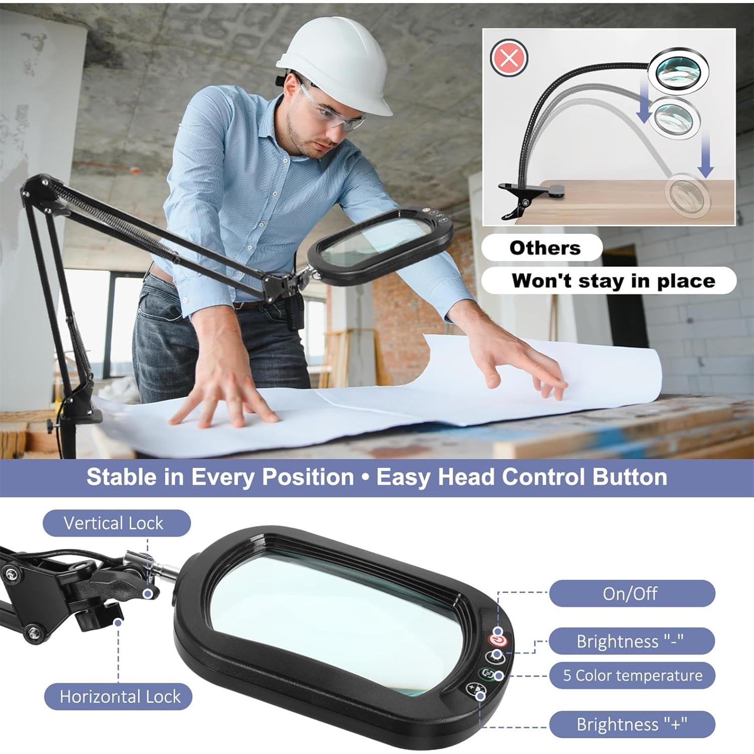 Lupa Iluminada 10X Jeedefi con Luz y Abrazadera Flexible