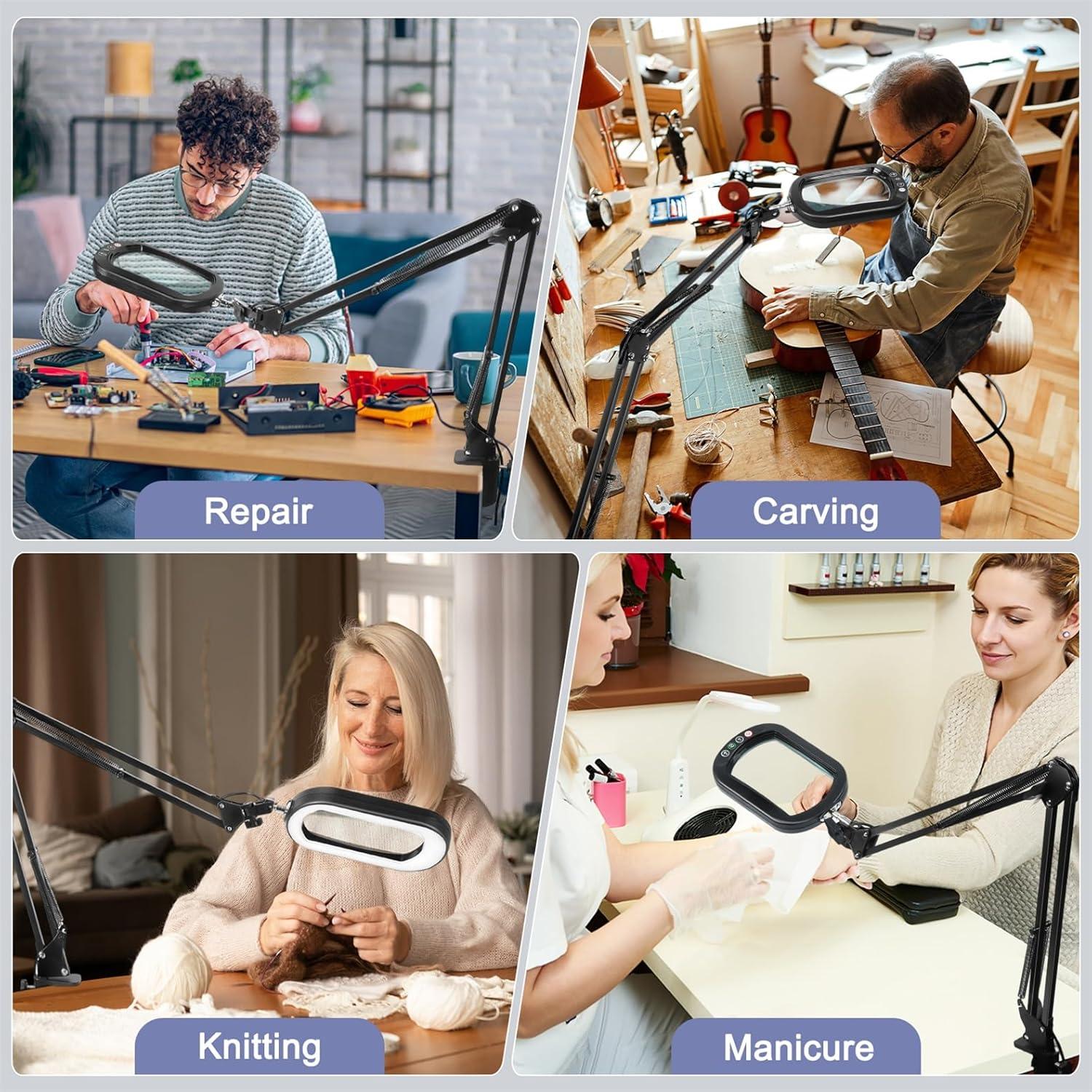 Lupa Iluminada 10X Jeedefi con Luz y Abrazadera Flexible