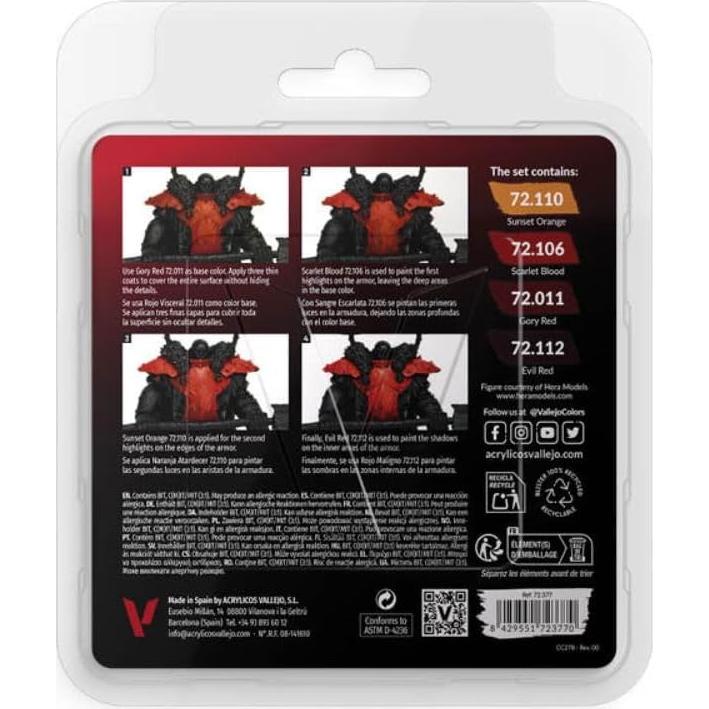 Set de Pintura Acrílica Vallejo Rojo 4 Botellas 18 ml