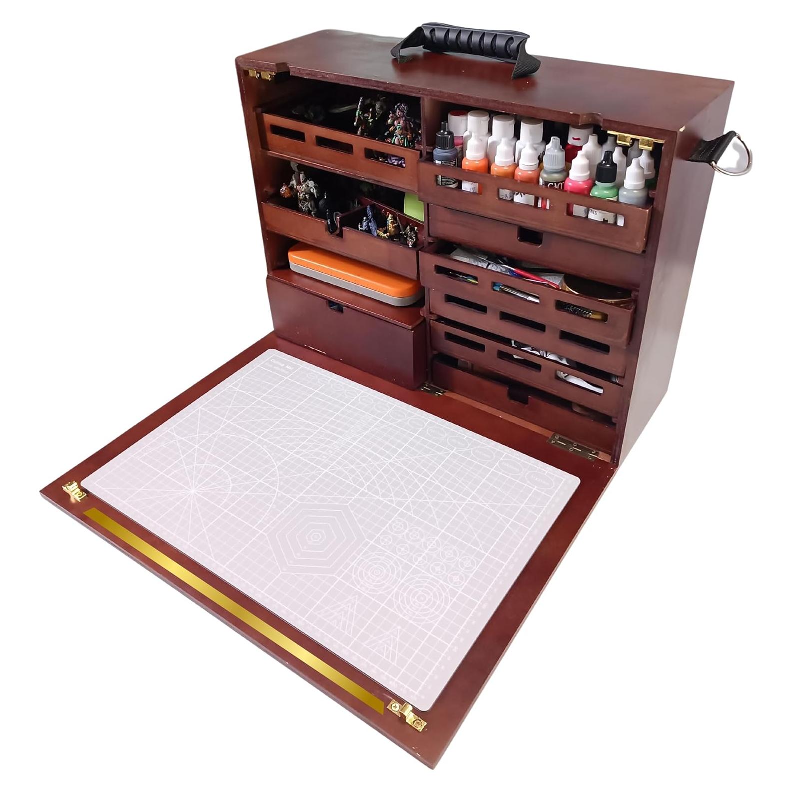 Caja de Pintura Miniatura FOXBITE - Organizador de Madera 49.5x16.5x38.1cm