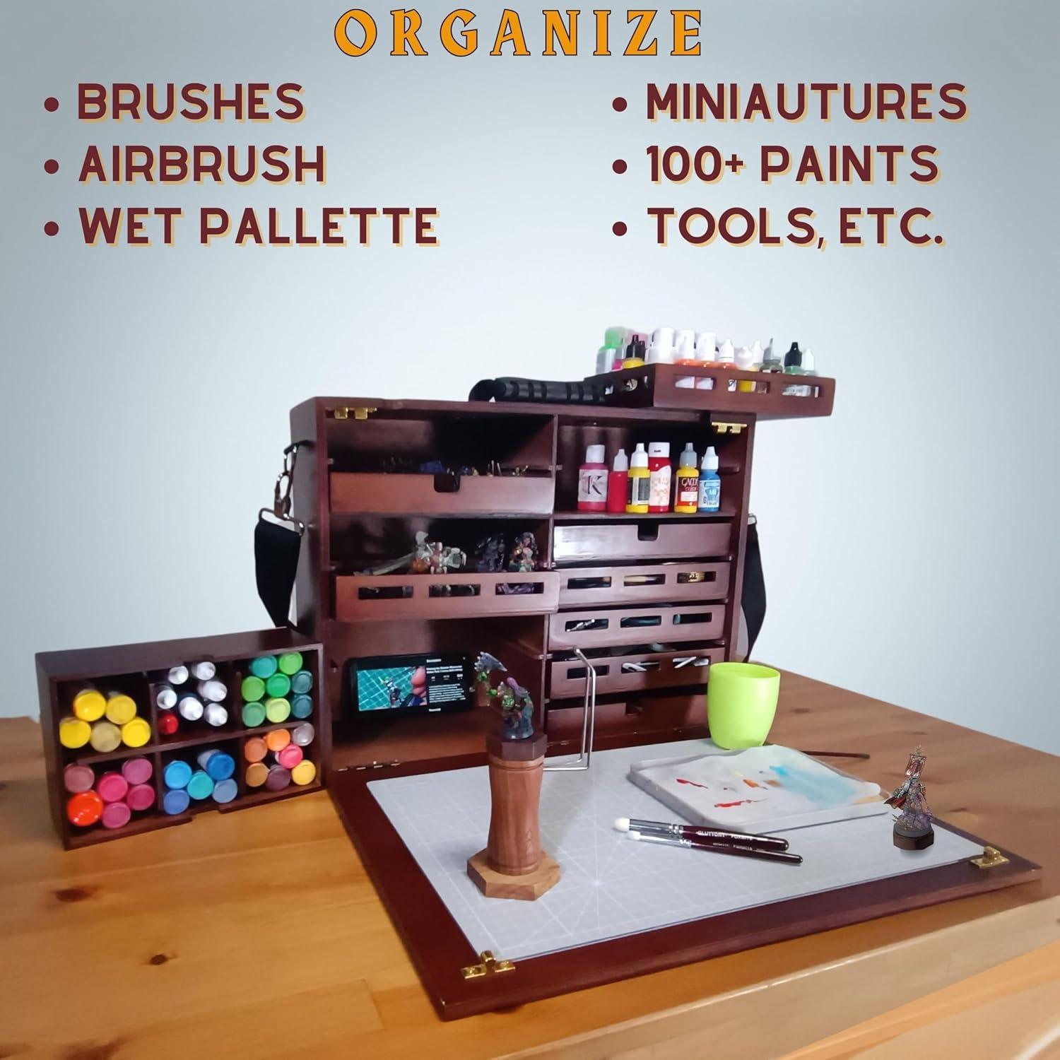 Caja de Pintura Miniatura FOXBITE - Organizador de Madera 49.5x16.5x38.1cm