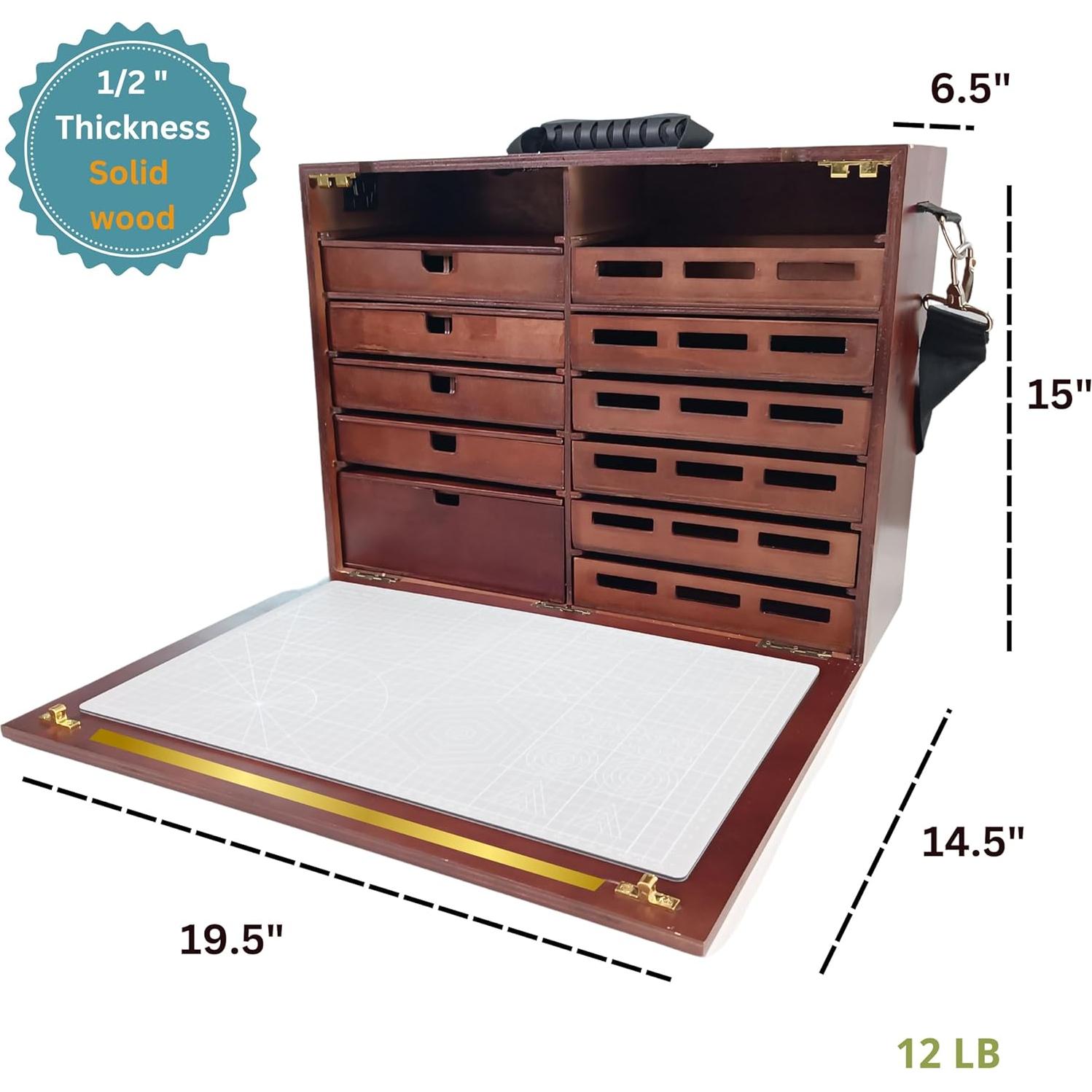 Caja de Pintura Miniatura FOXBITE - Organizador de Madera 49.5x16.5x38.1cm