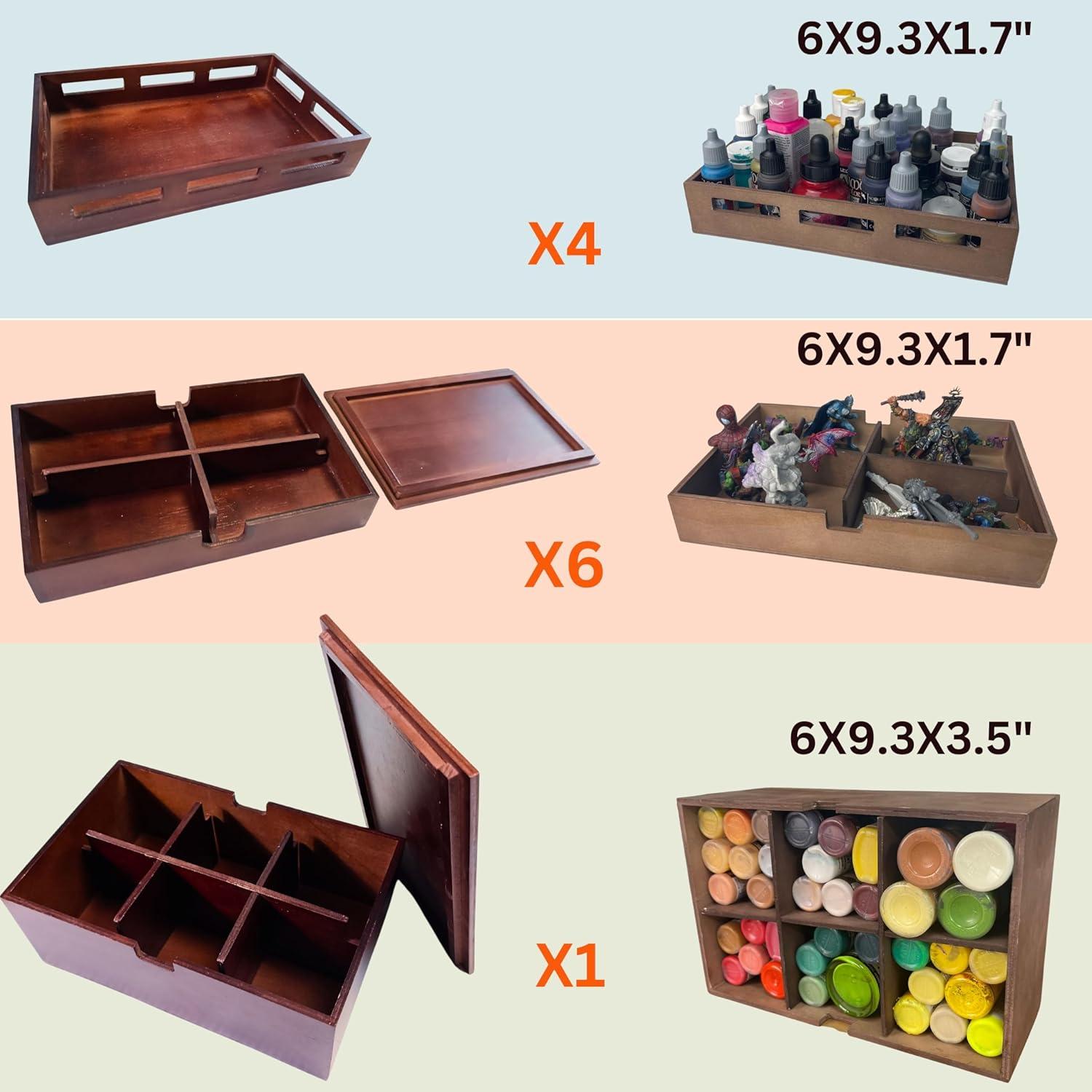 Caja de Pintura Miniatura FOXBITE - Organizador de Madera 49.5x16.5x38.1cm