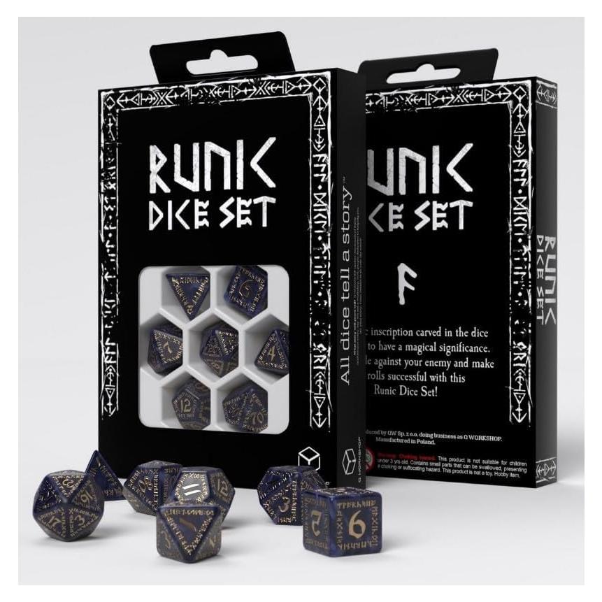 Juego de Dados Rúnicos Q-Workshop Azul y Dorado 55g