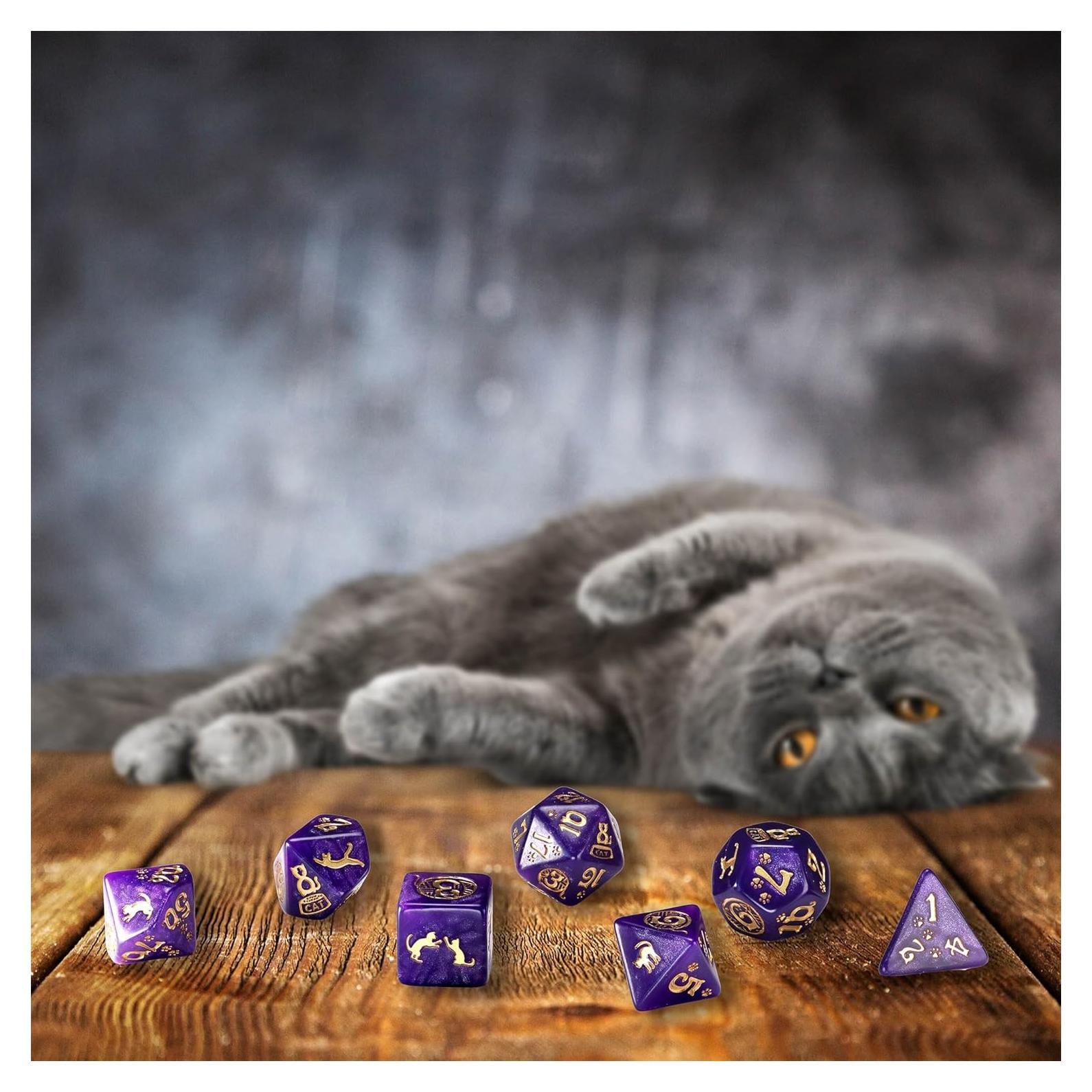 Juego de Dados de Gatos Q WORKSHOP Purrito 7 Dados Poliedros