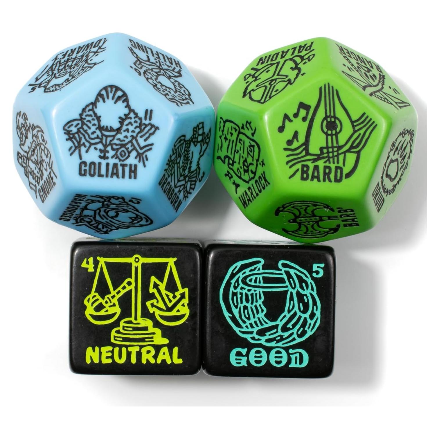 Set de Dados Jumbo Generador de Personajes D&D - Azul y Verde