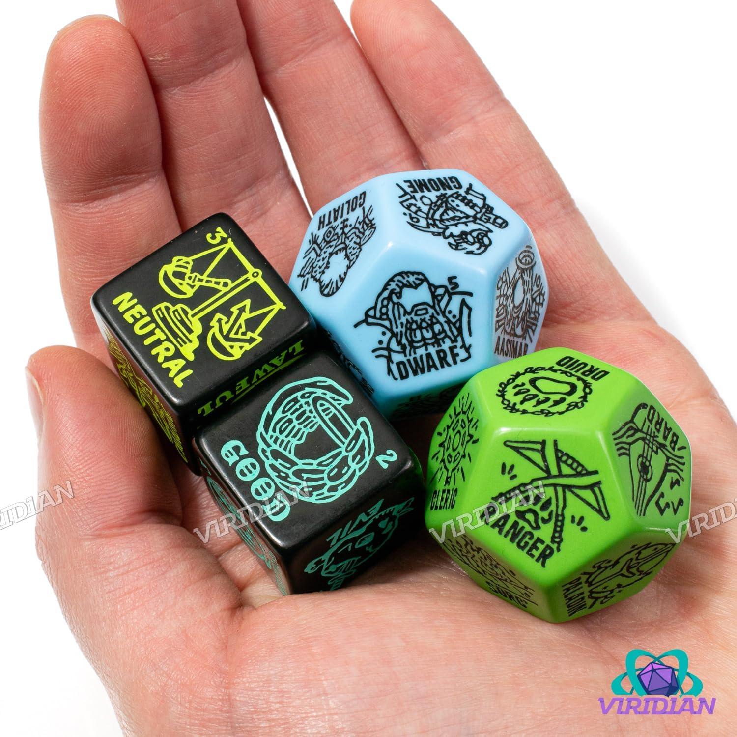 Set de Dados Jumbo Generador de Personajes D&D - Azul y Verde