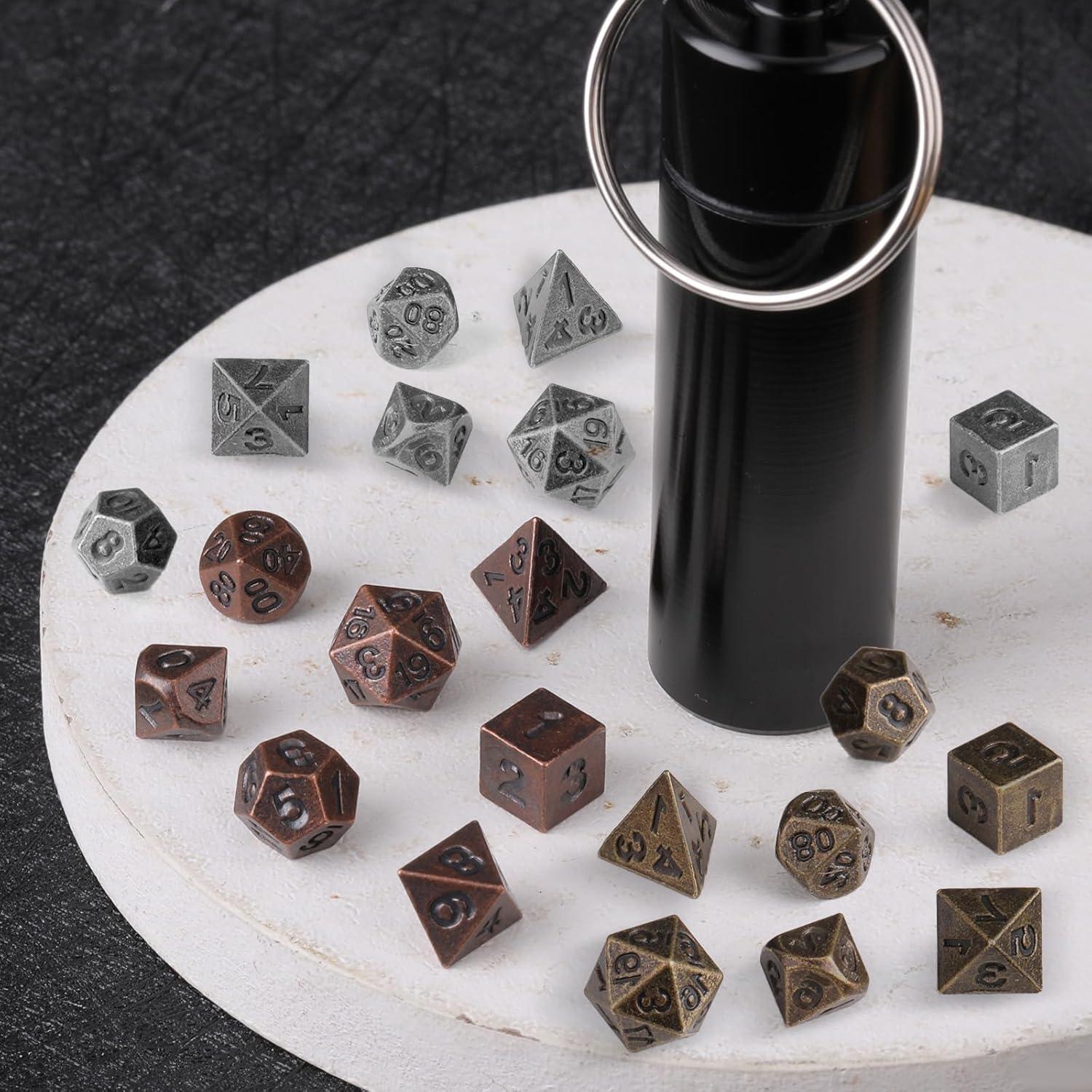 Conjunto de Dados Mini D&D Grevosea 21 Pcs Metal EDC