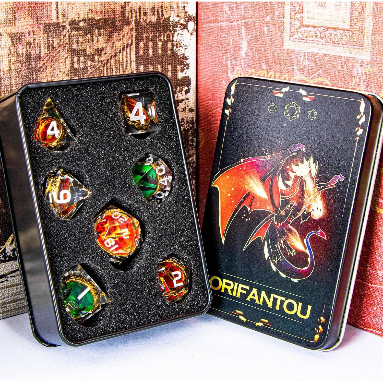 Conjunto de Dados Poliedricos DND ORIFANTOU con Caja - 7 Piezas