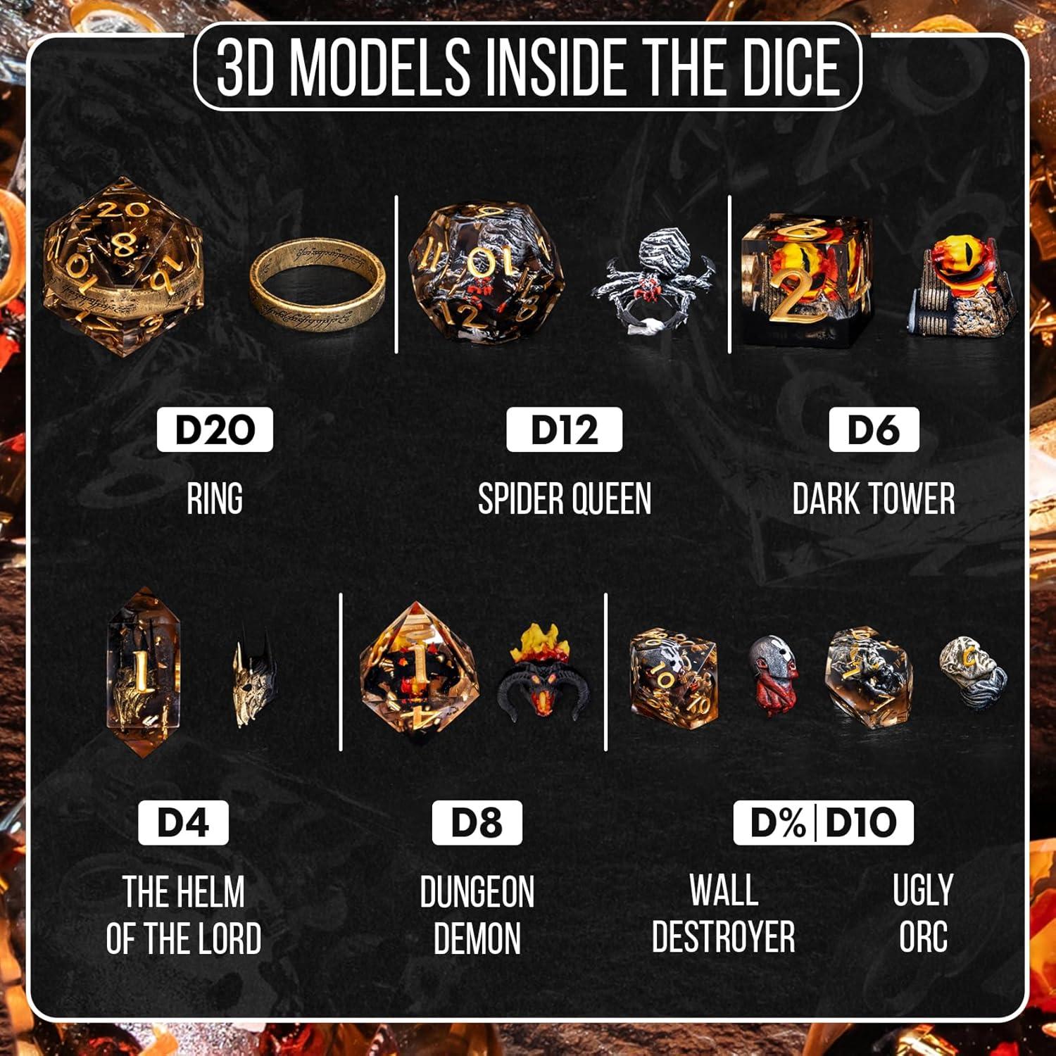 Juego de Dados Poliedricos 7 Piezas DiceBell - Élfico Dorado