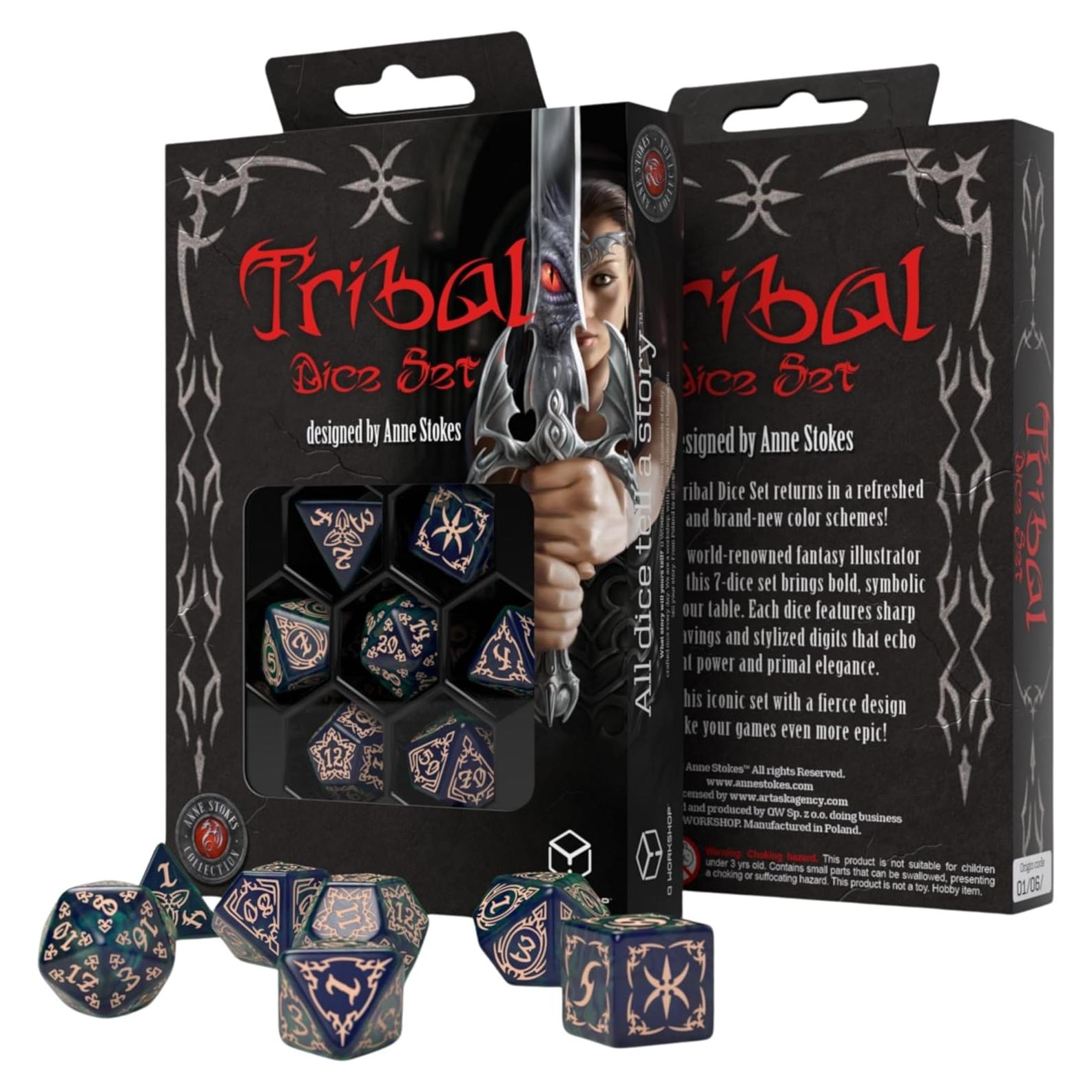 Conjunto de Dados Poliedricos RPG Anne Stokes 7 Piezas Azul-Verde