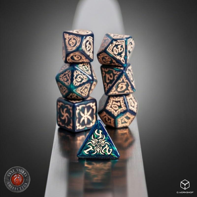 Conjunto de Dados Poliedricos RPG Anne Stokes 7 Piezas Azul-Verde