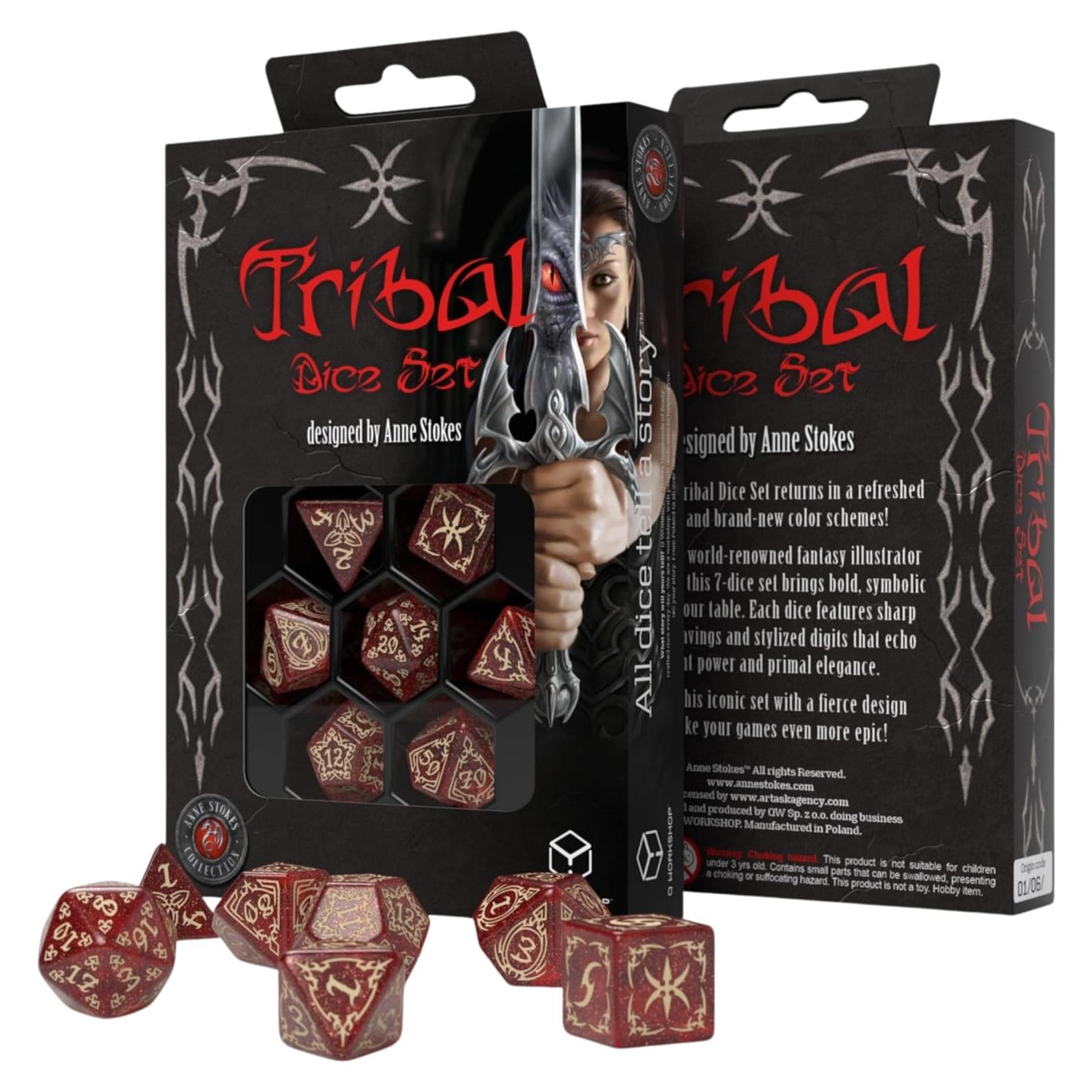 Conjunto de Dados Poliedricos Anne Stokes 7 Piezas Rojo Beige