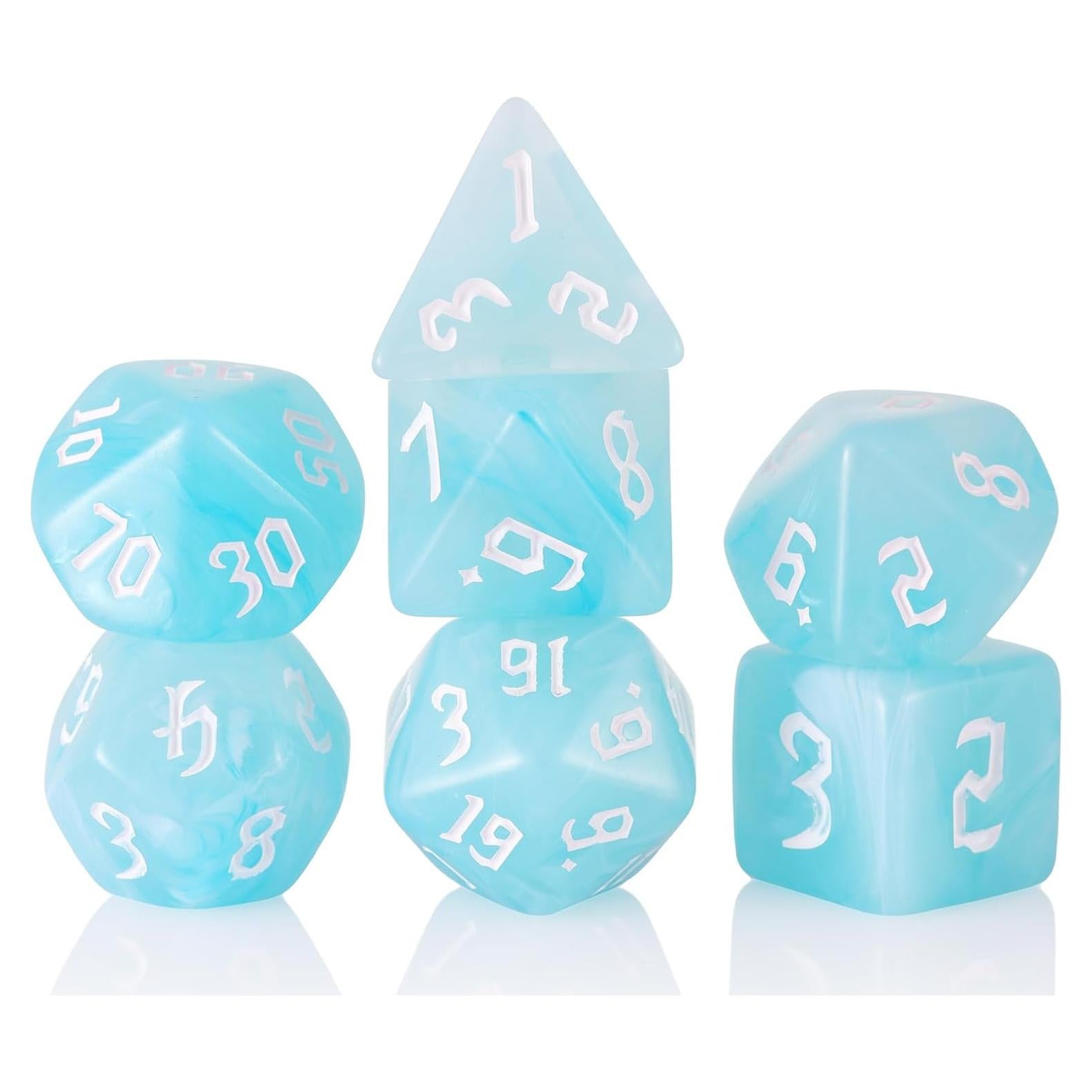 Juego de Dados Poliedricos DND 7PCS Handan Azul y Blanco