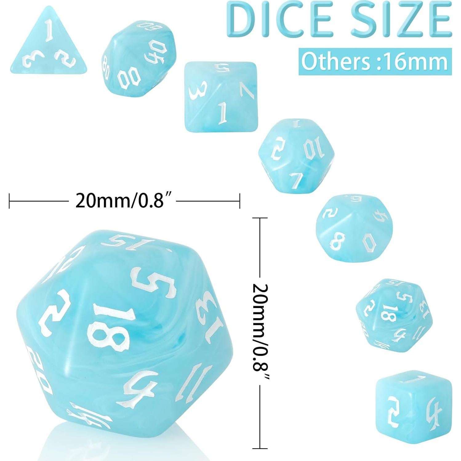 Juego de Dados Poliedricos DND 7PCS Handan Azul y Blanco