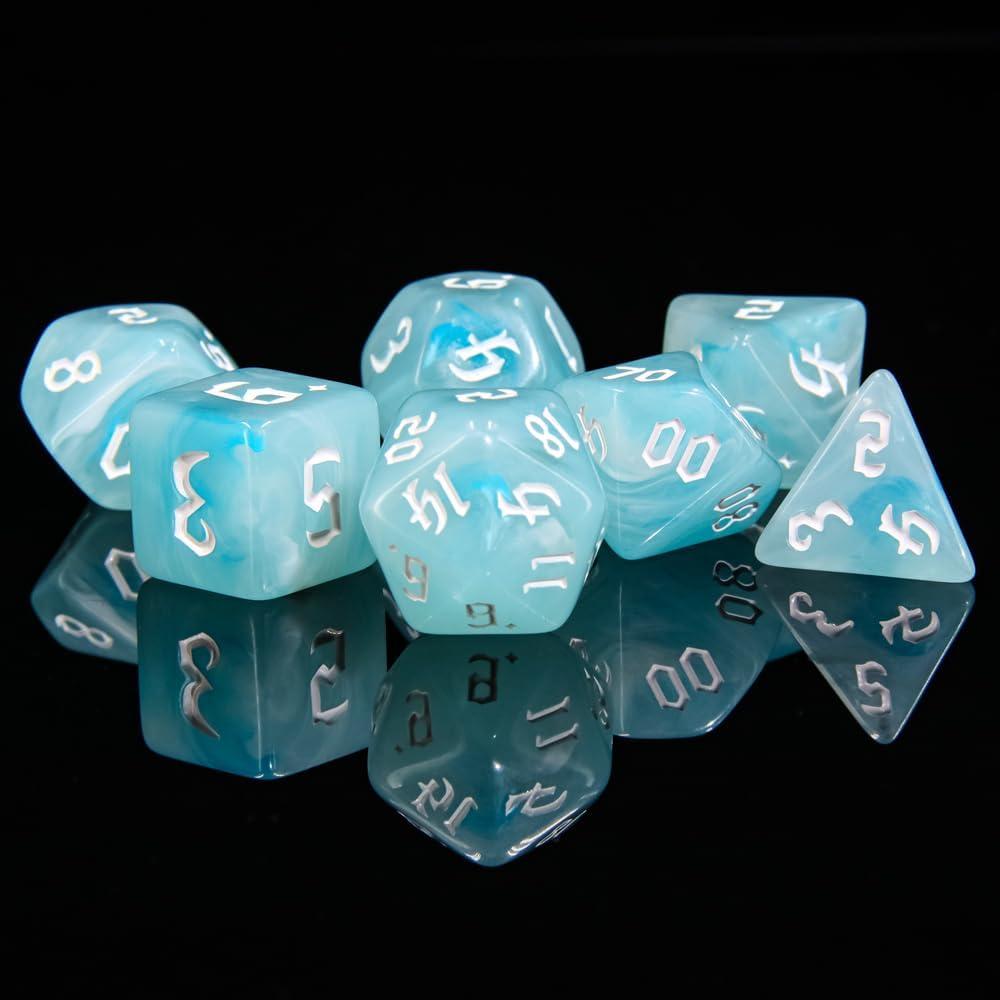 Juego de Dados Poliedricos DND 7PCS Handan Azul y Blanco