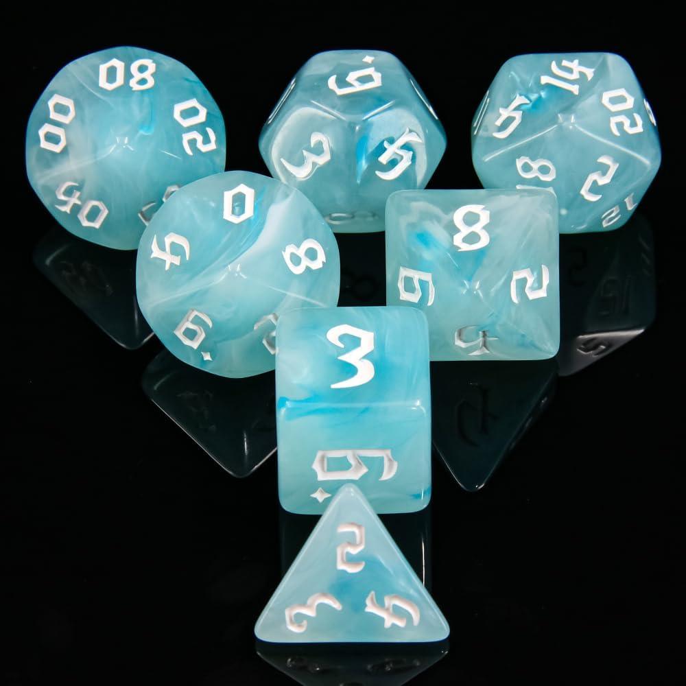 Juego de Dados Poliedricos DND 7PCS Handan Azul y Blanco