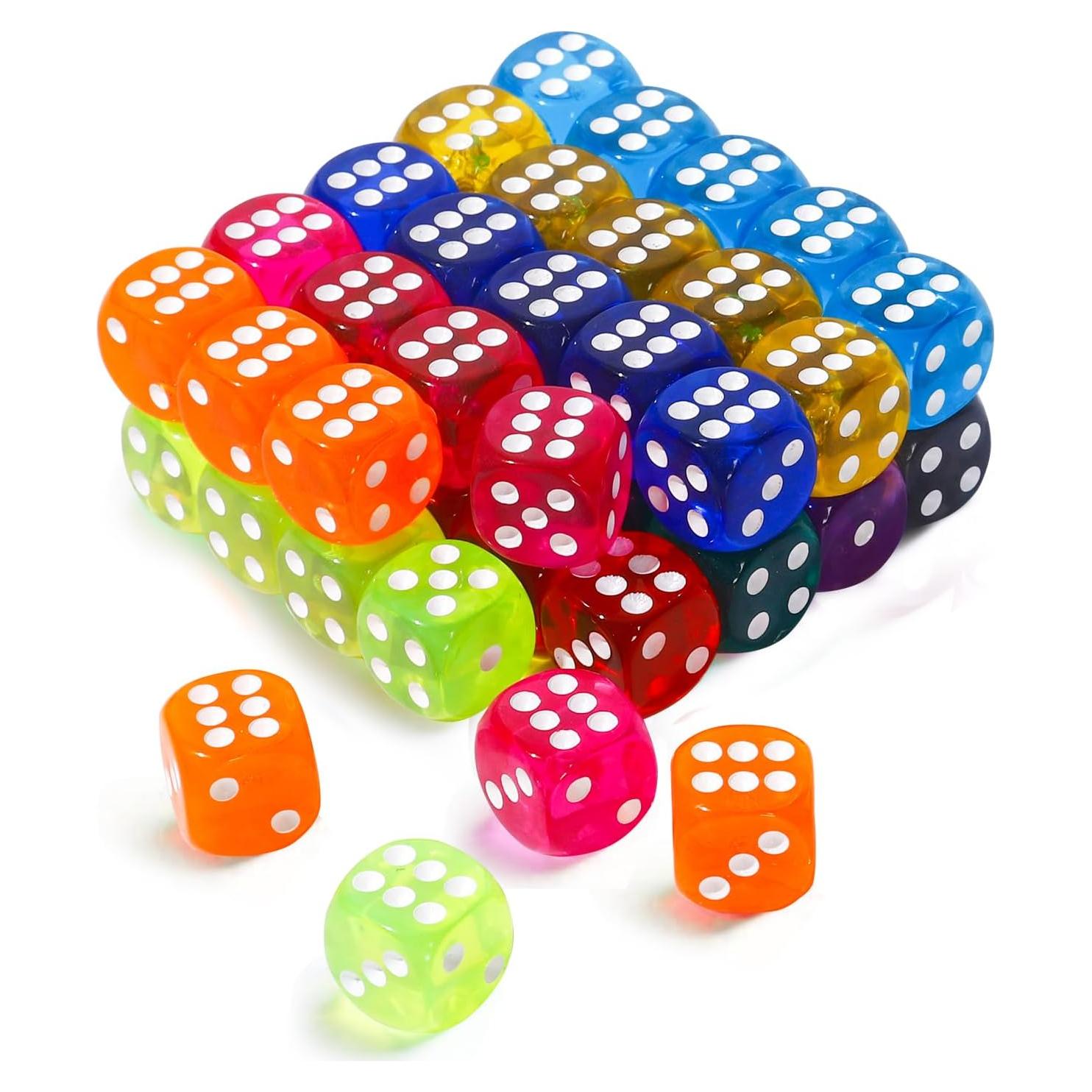 50 Dados de Colores Translúcidos Norlitec 14mm para Juegos