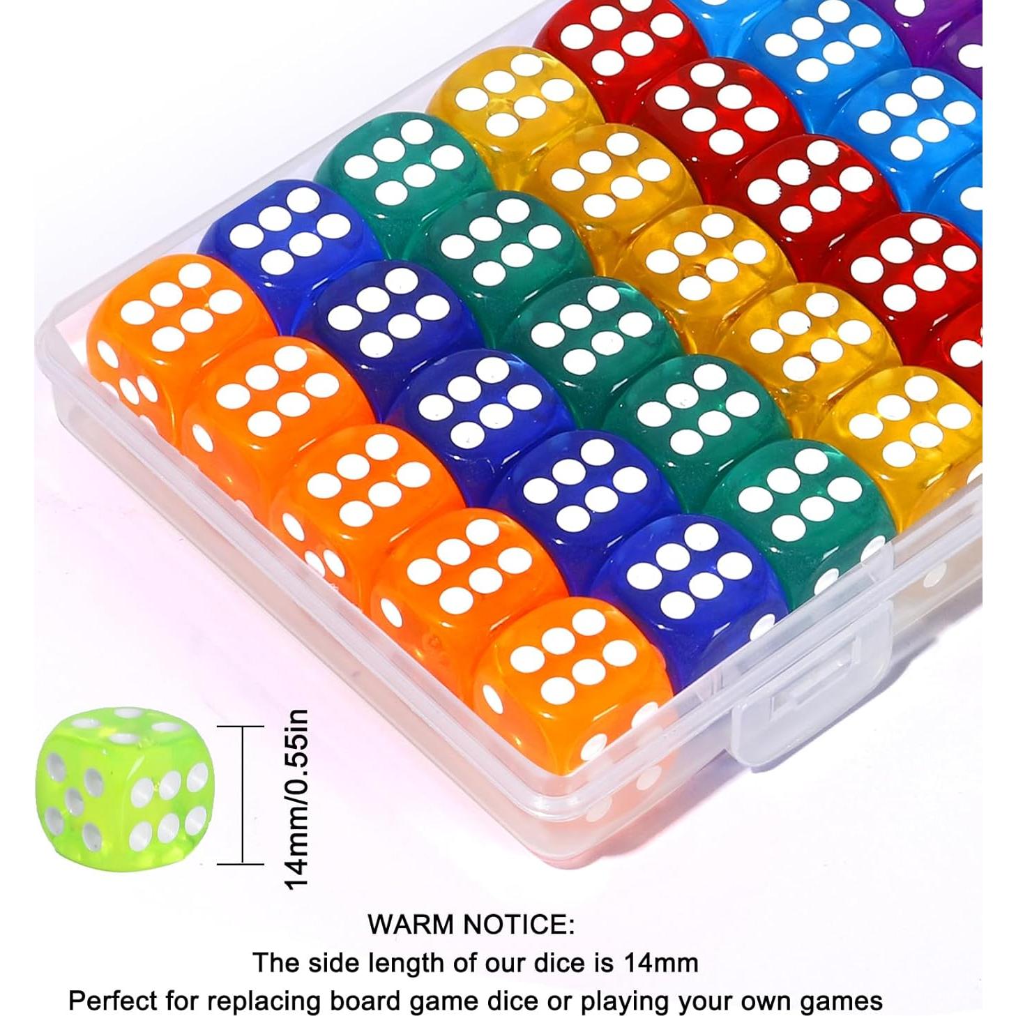 50 Dados de Colores Translúcidos Norlitec 14mm para Juegos