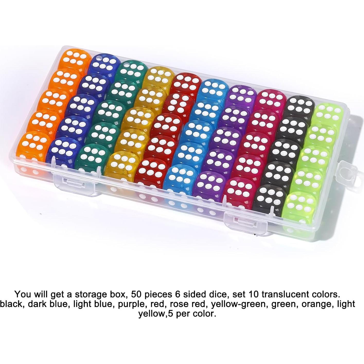 50 Dados de Colores Translúcidos Norlitec 14mm para Juegos