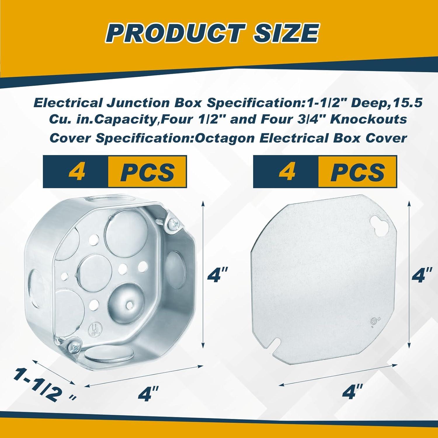4 Cajas de Conexiones Eléctricas Octagonales Copkim 10.16x10.16 cm