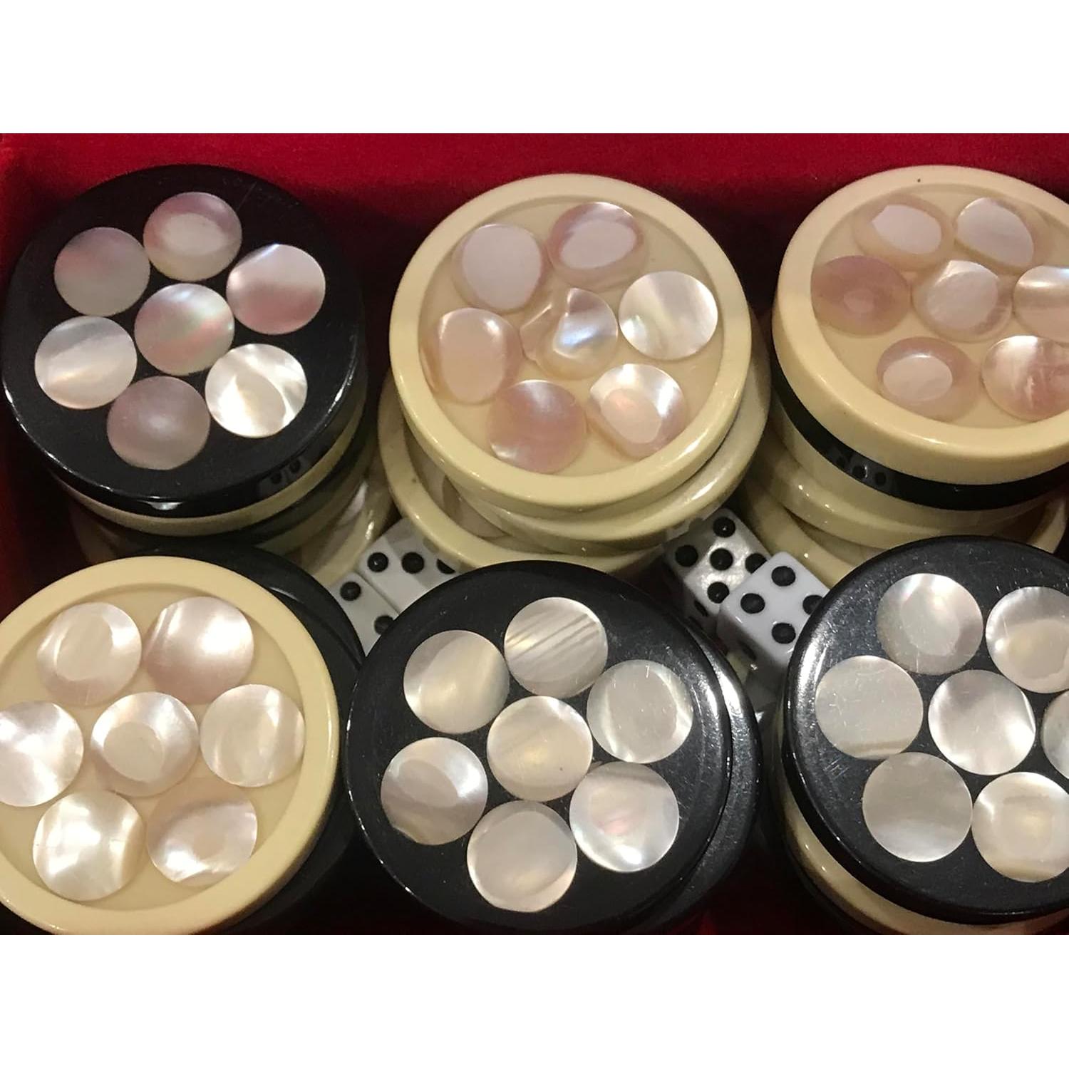 30 Fichas de Backgammon en Madreperla + 4 Dados - Taller Zayed