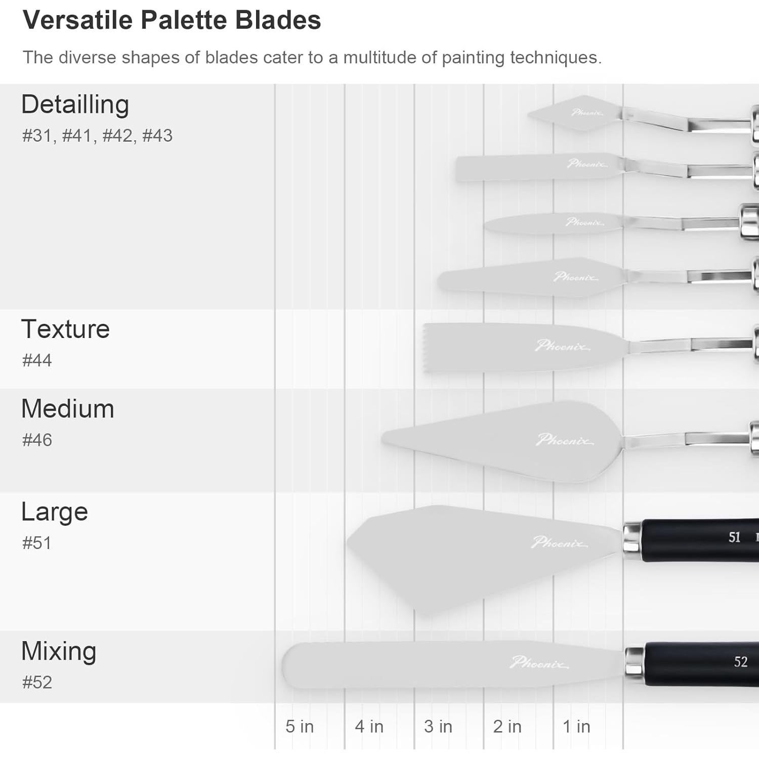 Juego de Espátulas de Paleta PHOENIX 8 Piezas Acero Inoxidable