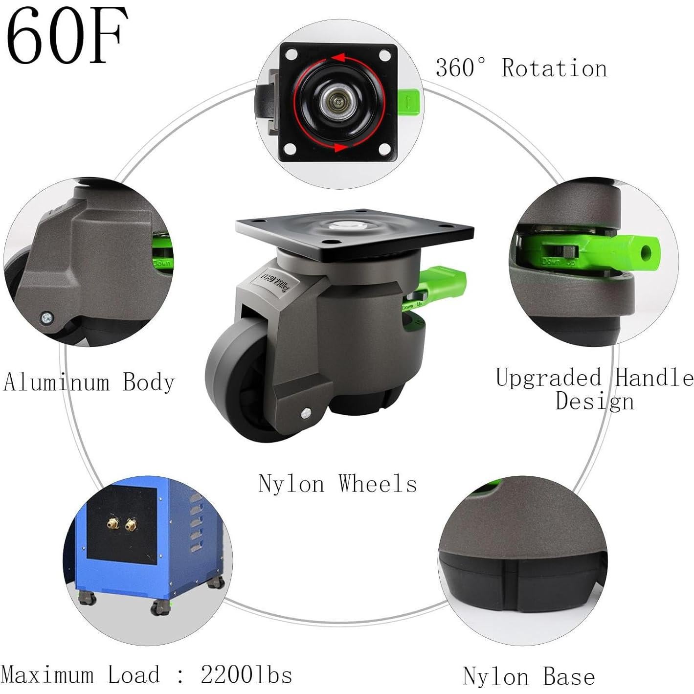 Paquete de 4 Ruedas Niveladoras TopHigh 60F Ajustables 1000 Kg