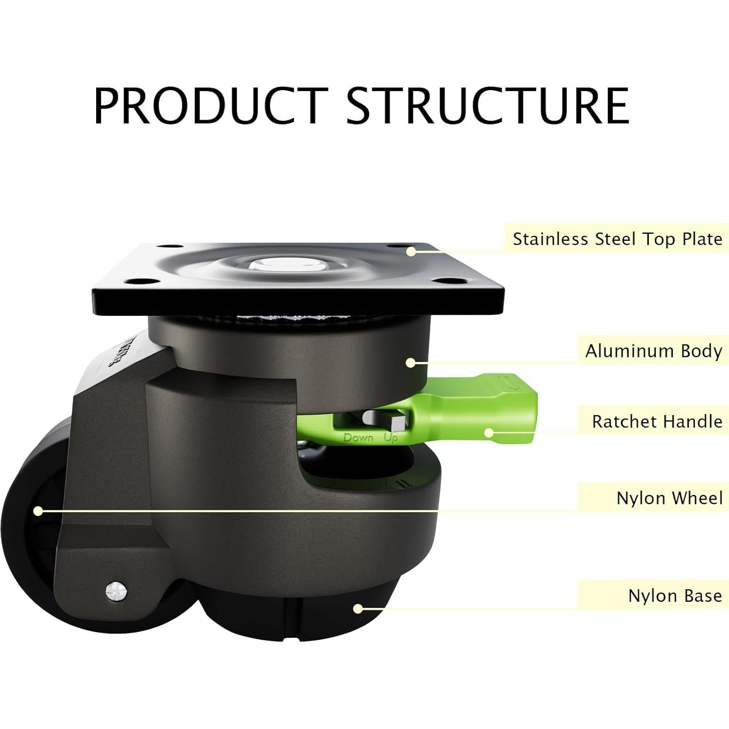 Paquete de 4 Ruedas Niveladoras TopHigh 60F Ajustables 1000 Kg