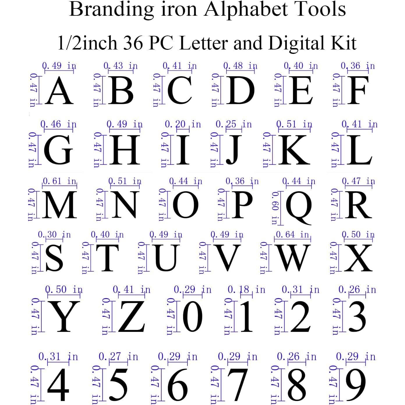 36 Piezas Letras y Números de Latón para Hierro de Marca 60W