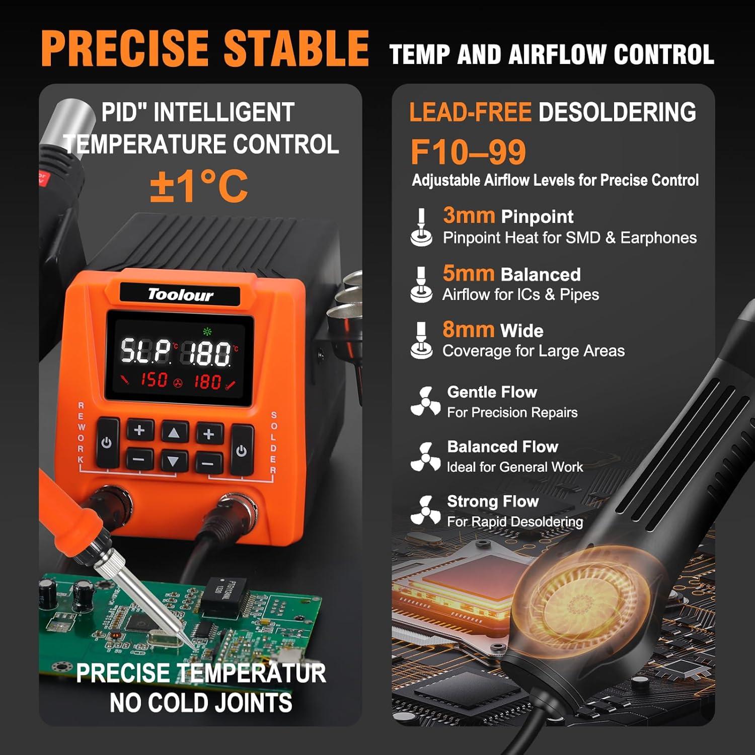 Estación de Soldadura 2-en-1 Toolour 851D con 9 Accesorios