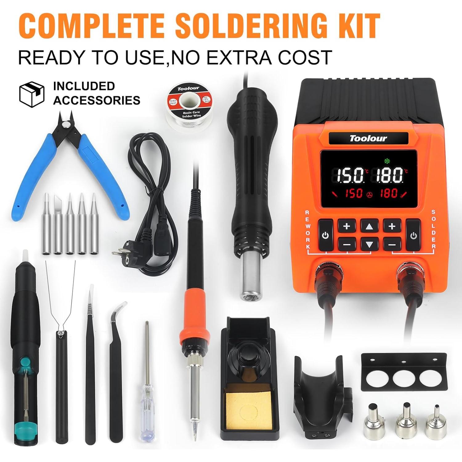 Estación de Soldadura 2-en-1 Toolour 851D con 9 Accesorios