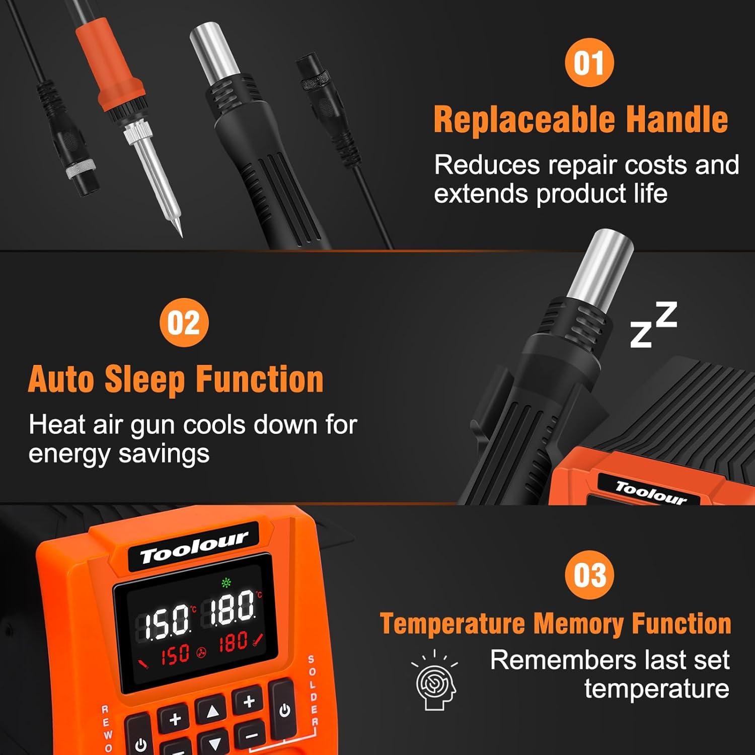 Estación de Soldadura 2-en-1 Toolour 851D con 9 Accesorios