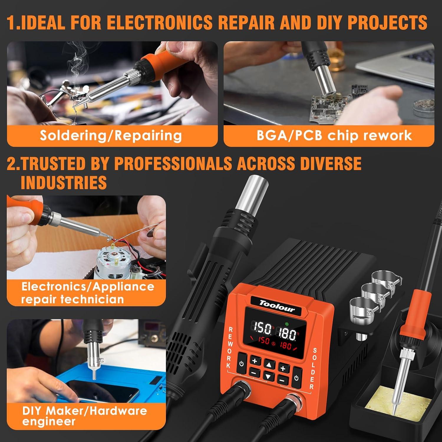 Estación de Soldadura 2-en-1 Toolour 851D con 9 Accesorios