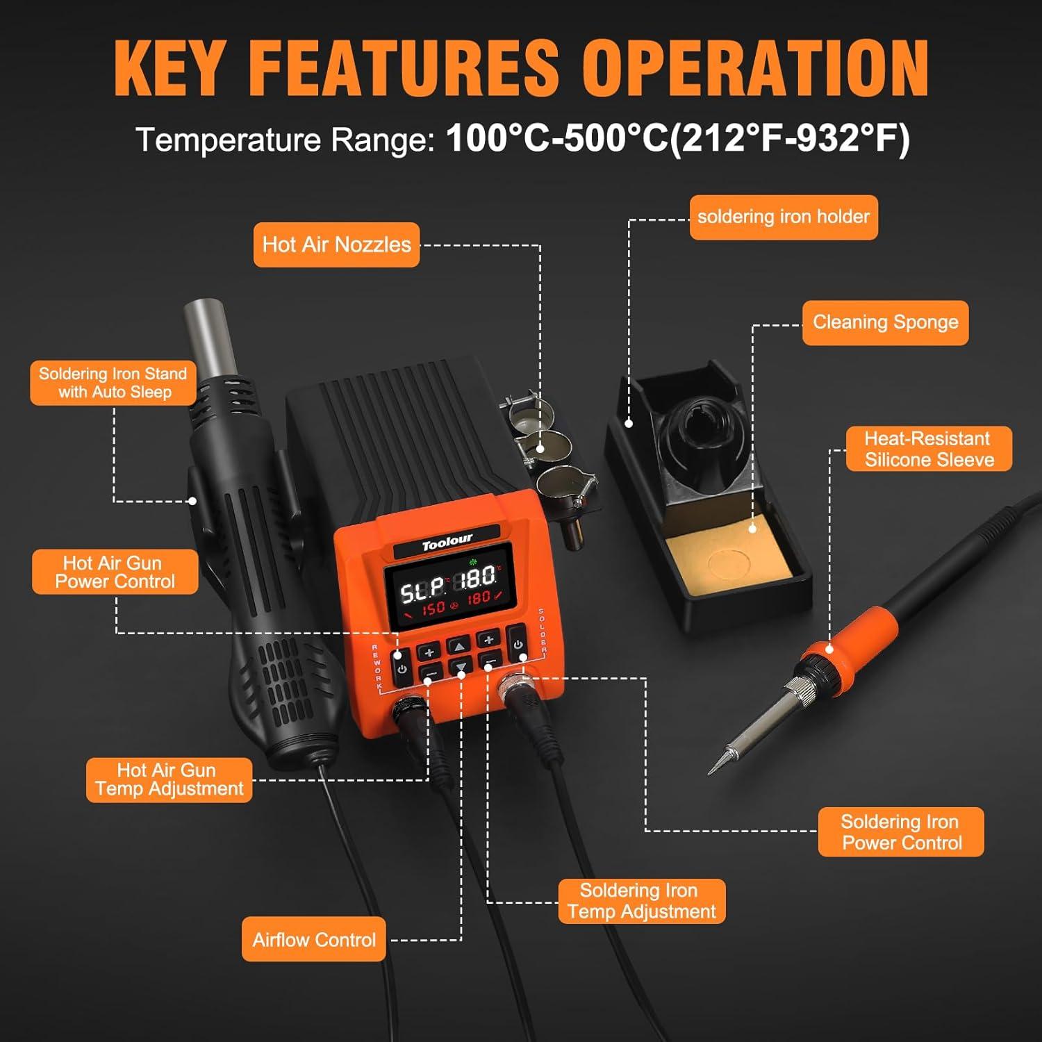 Estación de Soldadura 2-en-1 Toolour 851D con 9 Accesorios