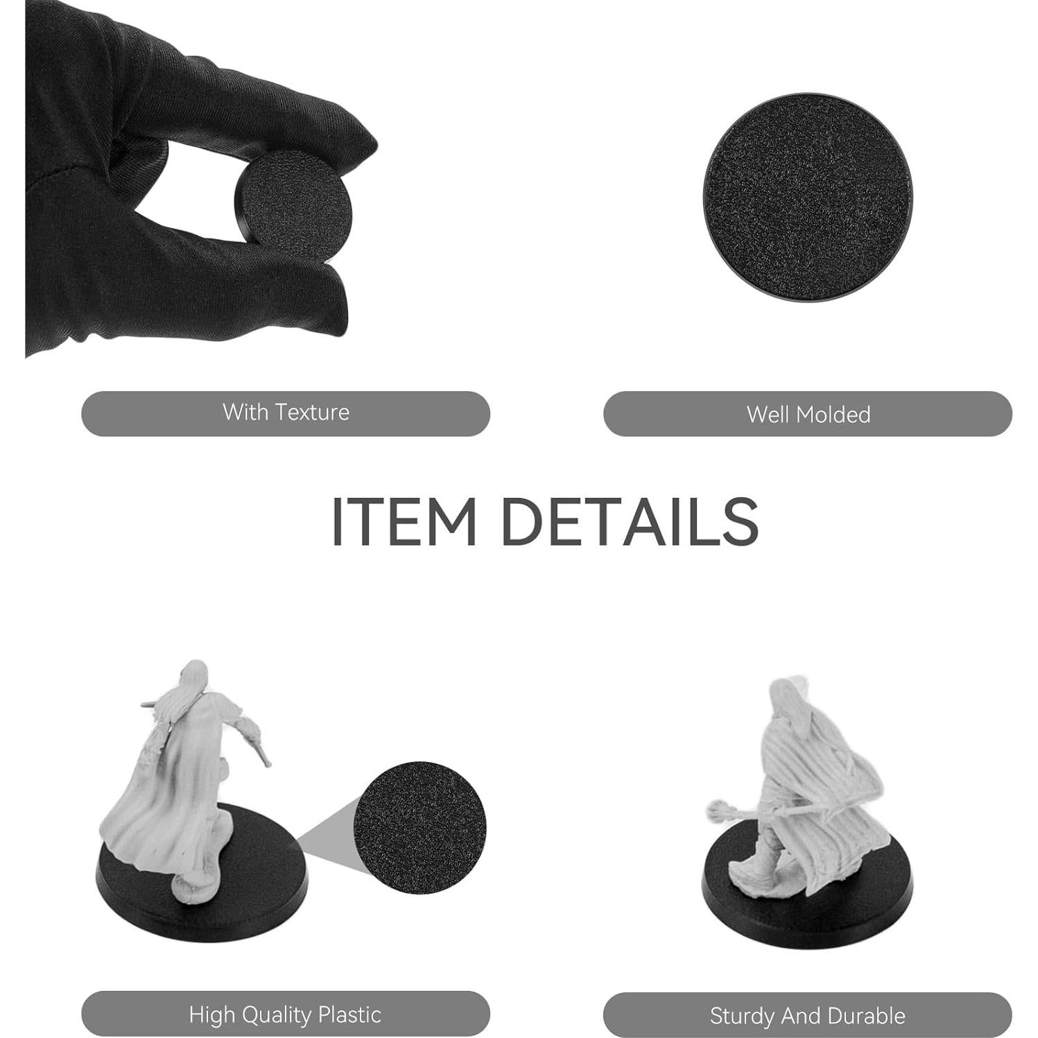 100PCS Bases Redondas Plástico Negro TITAWU 25mm 32mm 40mm