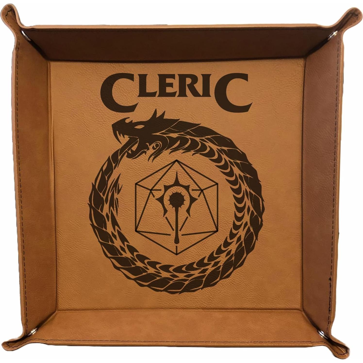 Bandeja para Lanzar Dados D&D Grabada en Cuero Sintético Marrón