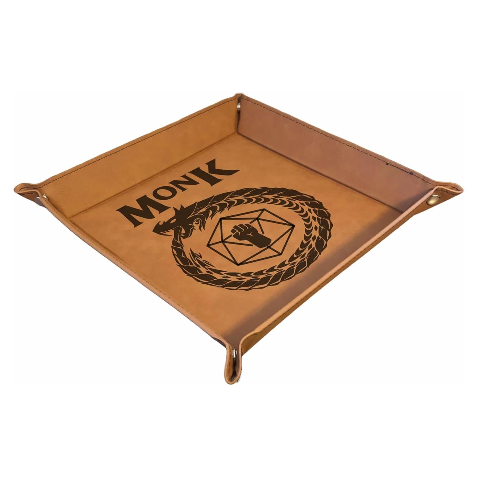 Bandeja de Dados DND Grabada en Cuero Sintético Marrón
