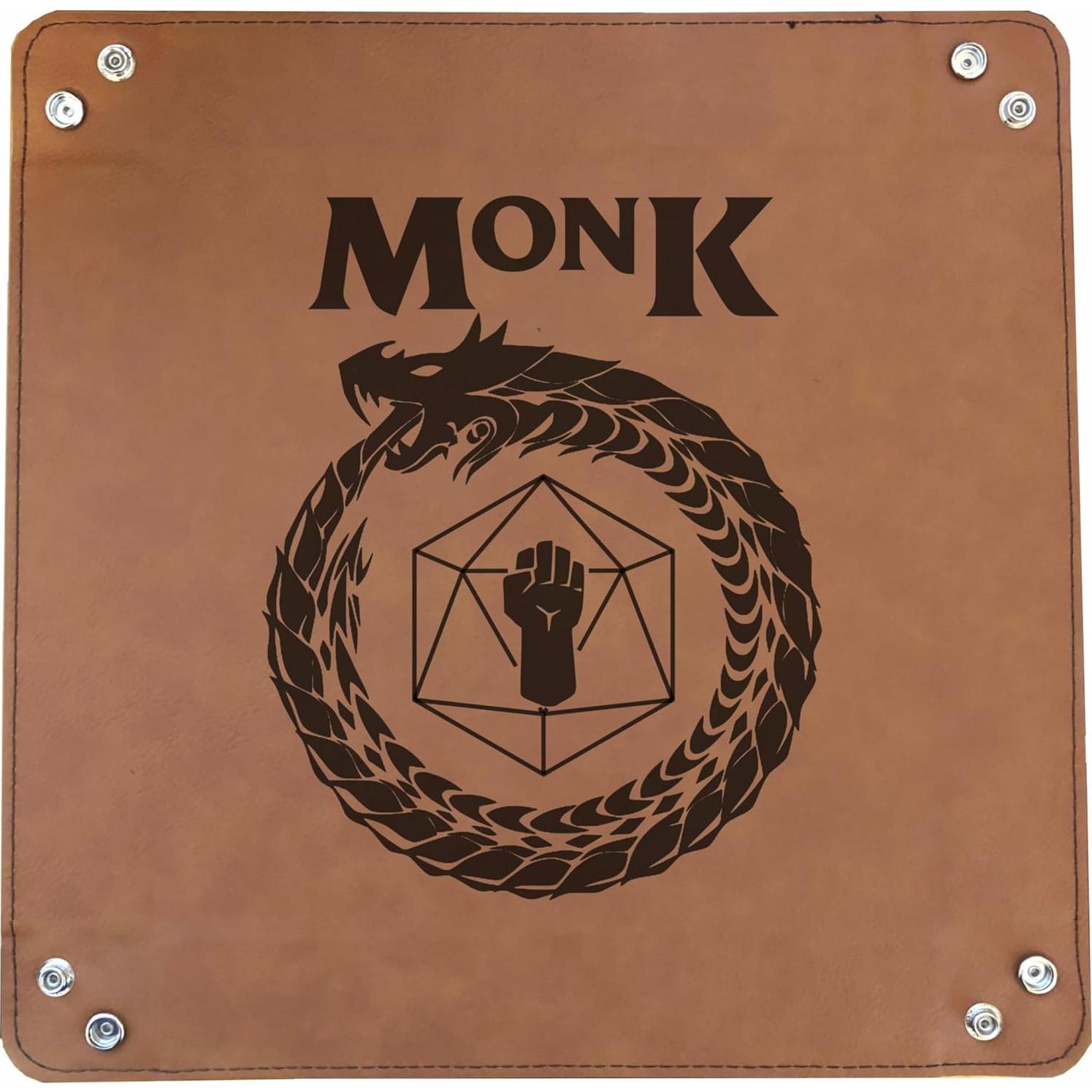 Bandeja de Dados DND Grabada en Cuero Sintético Marrón