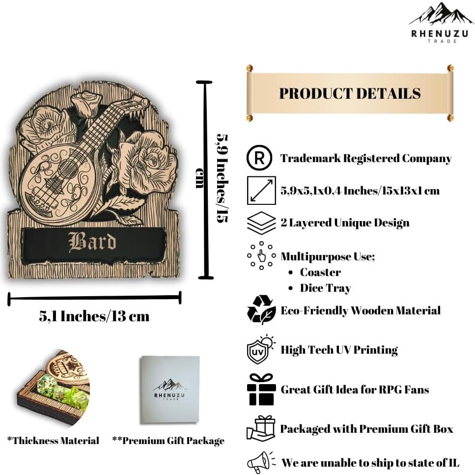 Bandeja de Dados Bardo Rhenuzu 15x13 cm - Posavasos de Madera