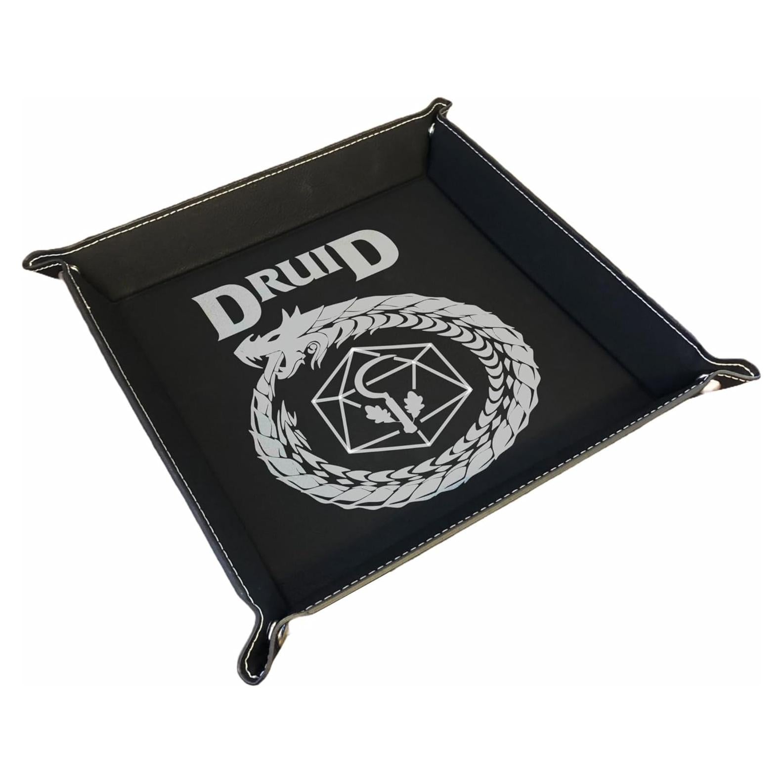 Bandeja de Dados DND Grabada en Cuero Sintético Negro 32.7cm
