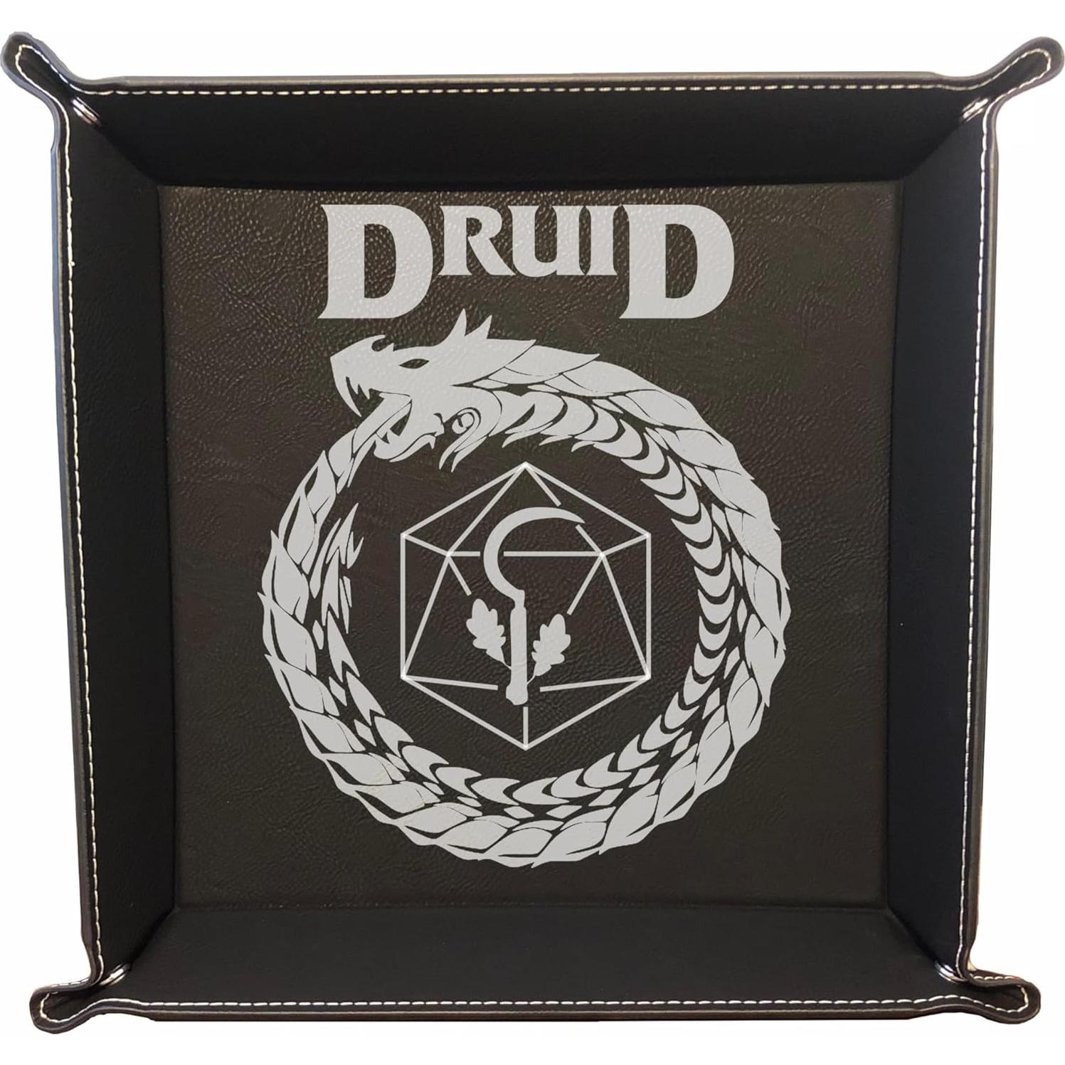 Bandeja de Dados DND Grabada en Cuero Sintético Negro 32.7cm
