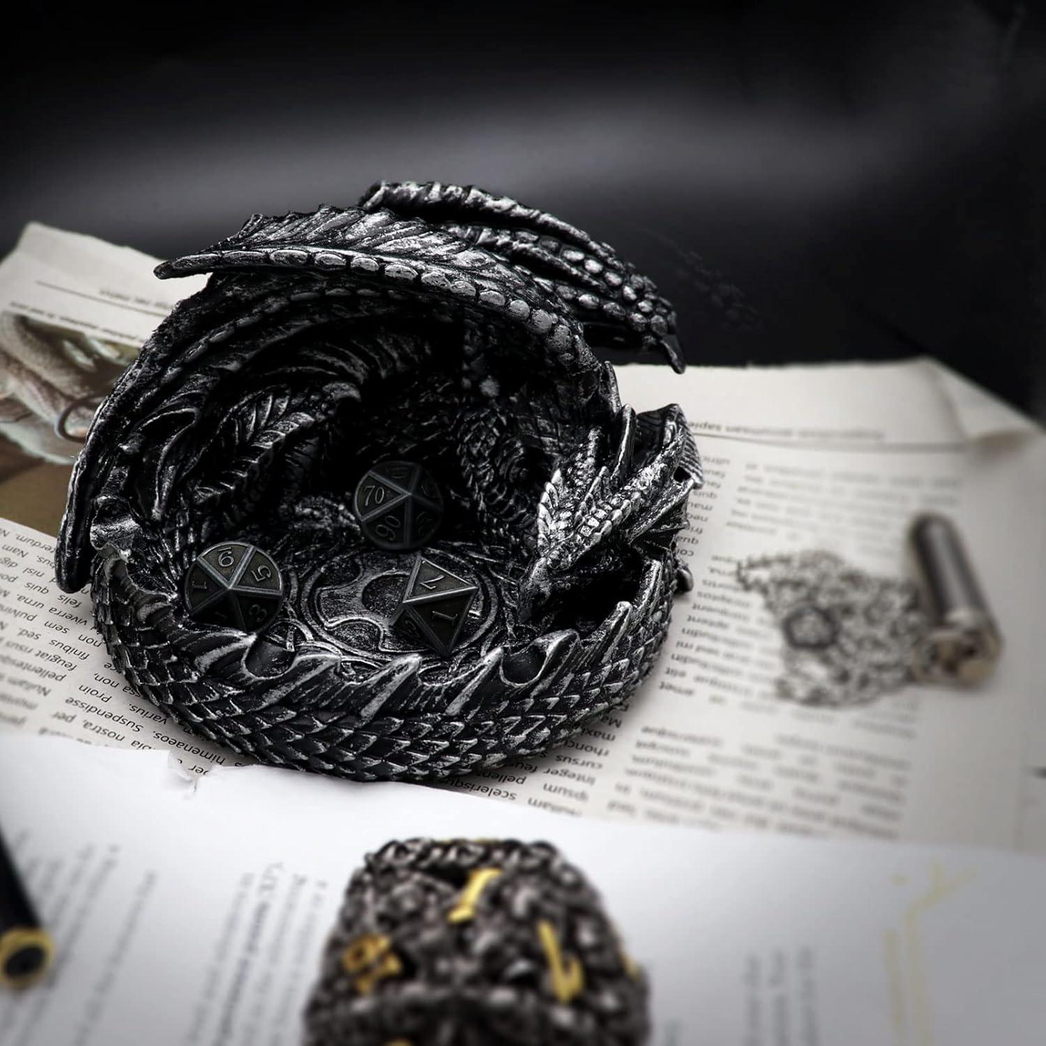 Soporte de Dados Dragón Haxtec Plata Antigua para D&D