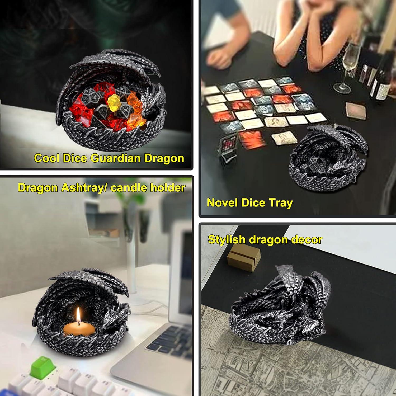 Soporte de Dados Dragón Haxtec Plata Antigua para D&D