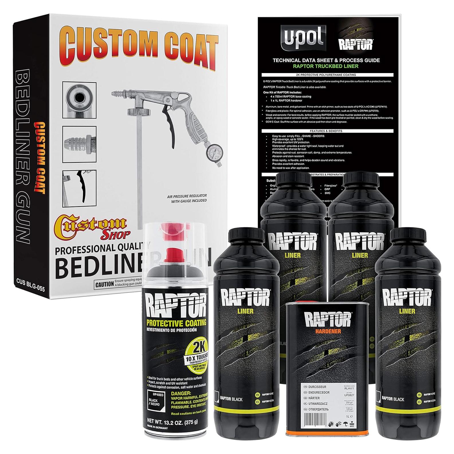 Kit U-Pol Raptor 4 Cuartos - Recubrimiento Uretano Negro 1000ml
