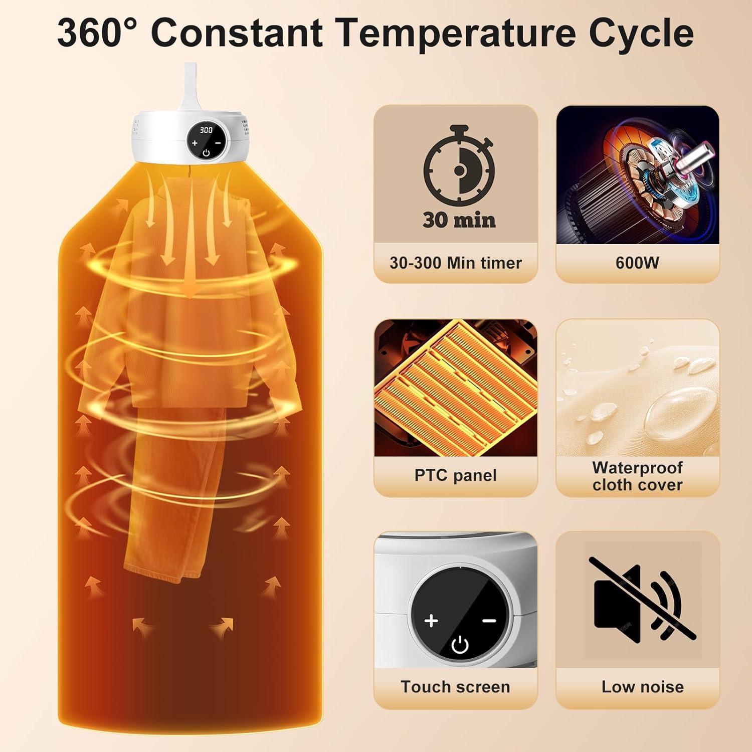 Secadora de Ropa Portátil Uten GR889, Mini Ligera 1.24 kg