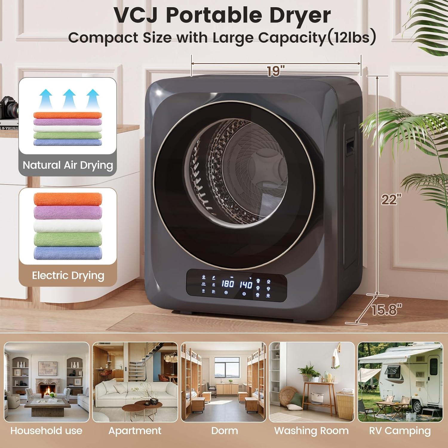 Secadora Portátil VCJ 12lbs 850W con 6 Modos y Temporizador