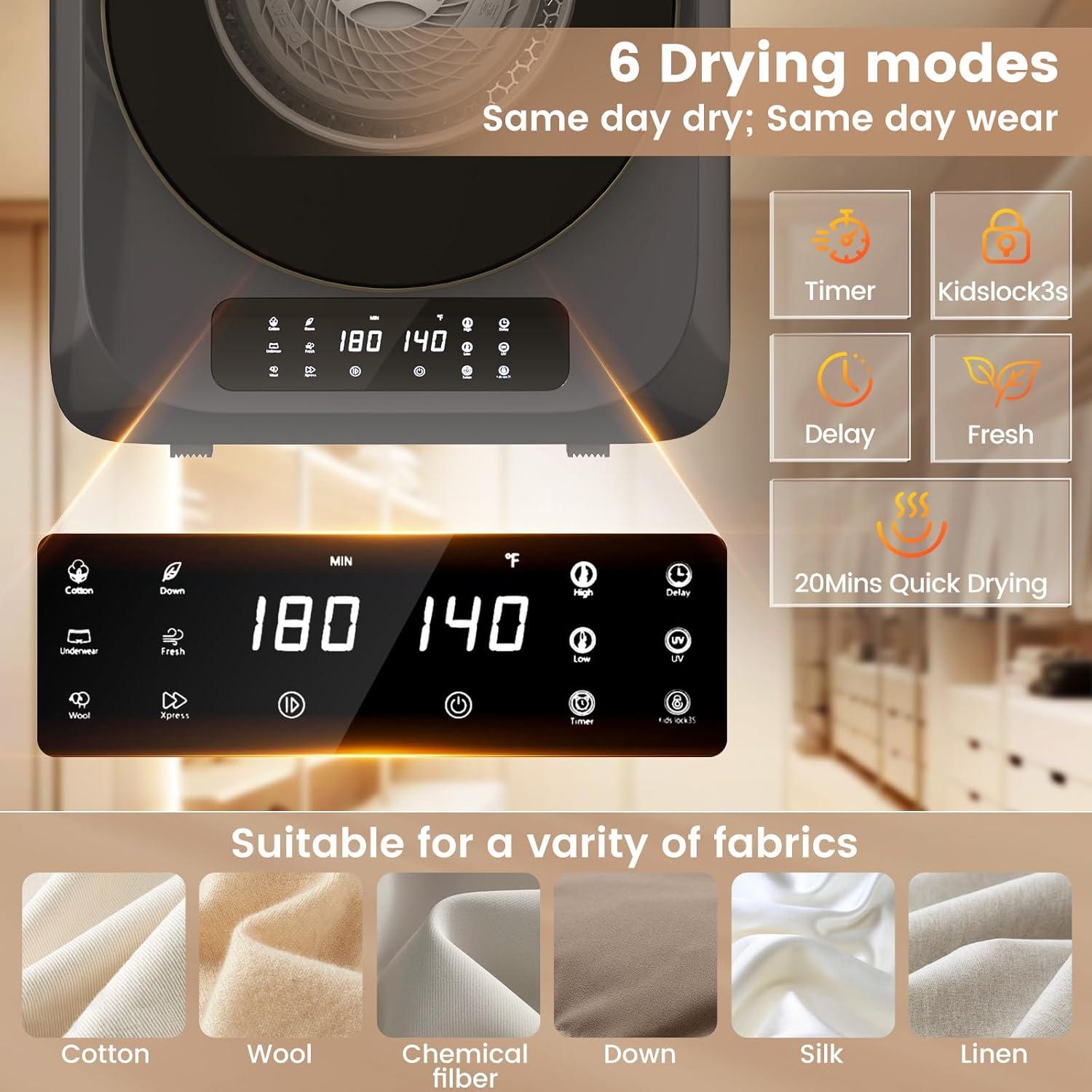 Secadora Portátil VCJ 12lbs 850W con 6 Modos y Temporizador